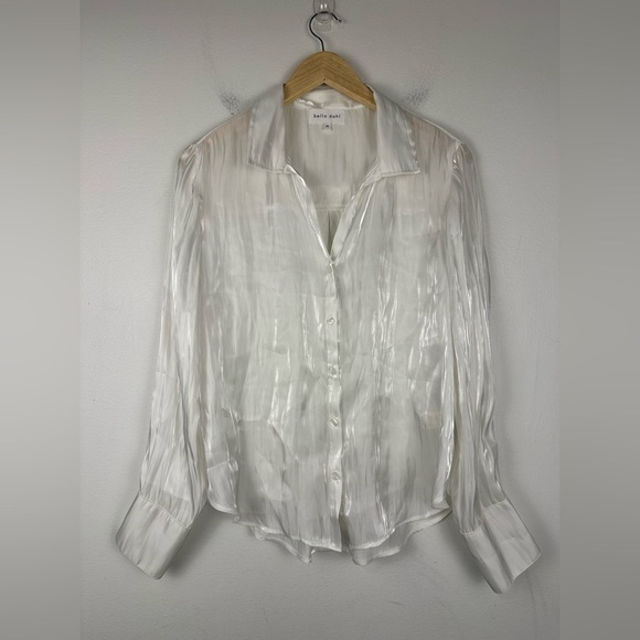 Bella Dahl Shirt Tail Button Down White Shimmer Blouse Sz M - Picture 3 of 8